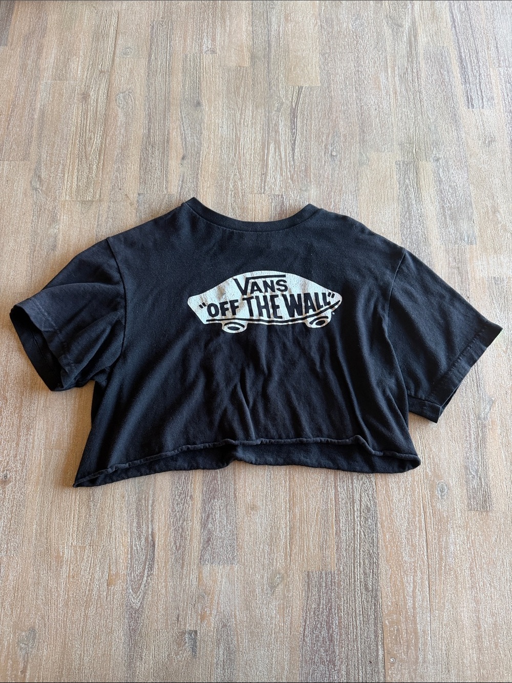 Vans Black Cropped Tee with White 'Off The Wall' Logo